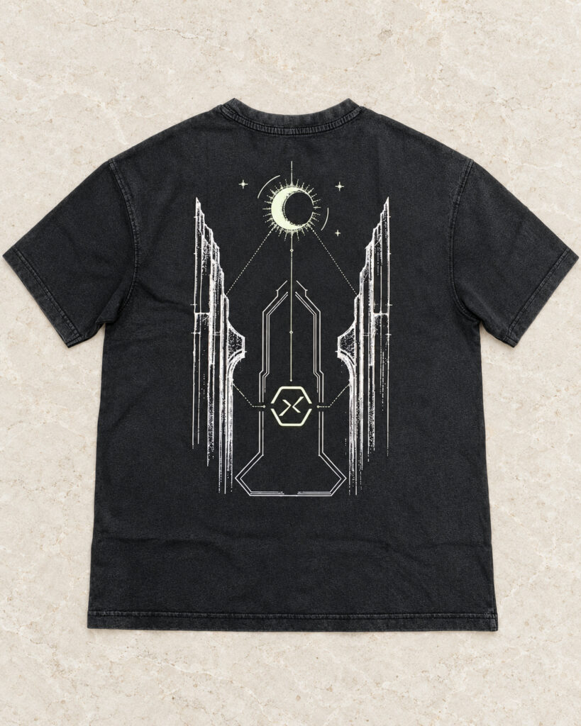 THE VEIL architectural back print on NOCTURNE 01 in daylight.