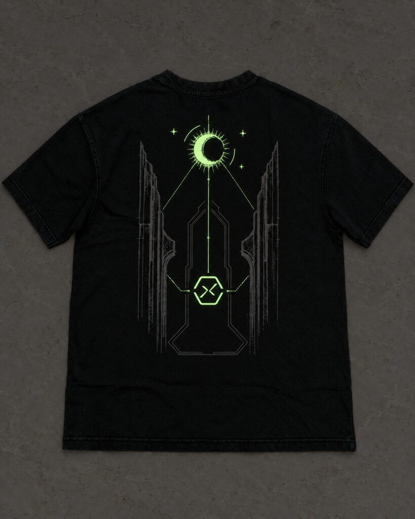 Illustration of the selective green glow elements in THE VEIL back design.